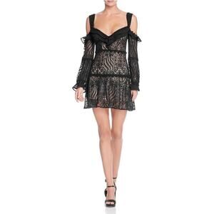 For Love & Lemons Bridget Cold Shoulder Black Lace Dress Size XS